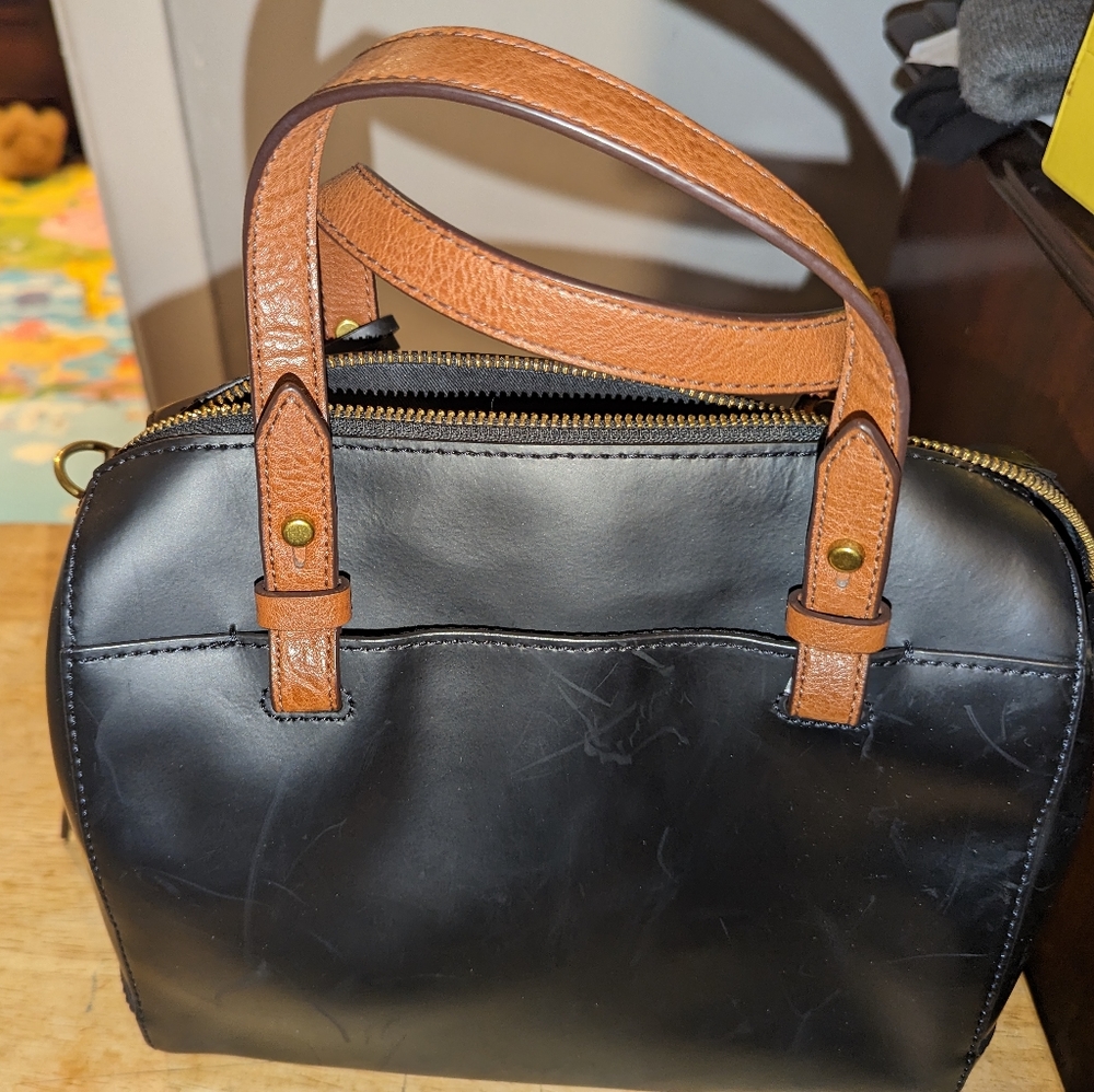 Fossil Rachel Satchel-Black Cow Leather